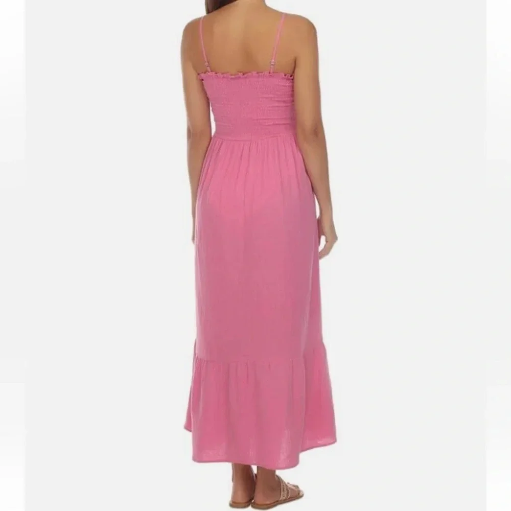Raviya Womens XL Smocked Cotton Maxi Dress Swimsuit Cover Up in‎ Cove Pink 184